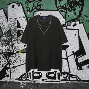 230g Cotton <b>Polyester</b> Blend Crew Neck Cross Chain Blank Design Breathable Durable Oversize Ripped Hem <b>Tshirt</b> for Spring Summer - Product Image 3