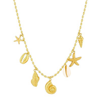 Collier de mode pour femme en cuivre, avec étoile de mer dorée, coquillage et pierre naturelle, style océan, pour soirée, été et plage
