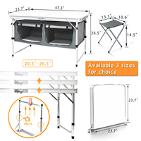 Table pliante d'extérieur en aluminium, hauteur réglable avec organisateur de rangement pour barbecue, camping, légère et portable pour pique-nique sur la terrasse