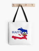 Sac fourre-tout réutilisable personnalisé avec drapeau d'Haïti, sac de courses, pochette de transport, sac de voyage, imprimé carte et drapeau d'Haïti en toile