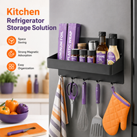 Extra sterke magnetische koelkastplank organizer met 5 verplaatsbare haken, geen boren nodig, magnetische opbergmand voor de keuken