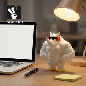 Figura de Rinoceronte Musculoso 3D en PLA, Adorno de Rinoceronte con Gafas de Sol y Auriculares, Decoración para el Hogar, Oficina, Escritorio, Juegos, Regalo Novedoso - Product Image 1