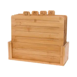 批发一套4竹菜板套装，带储物架木质砧板，带厨房排水架