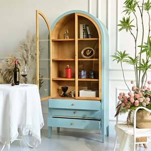 Aparador Moderno para Sala de Estar, Comedor o Cocina, Diseño de Arco, Madera Azul, Gabinete de Almacenamiento con Cajones y Puerta Plana - Product Image 4