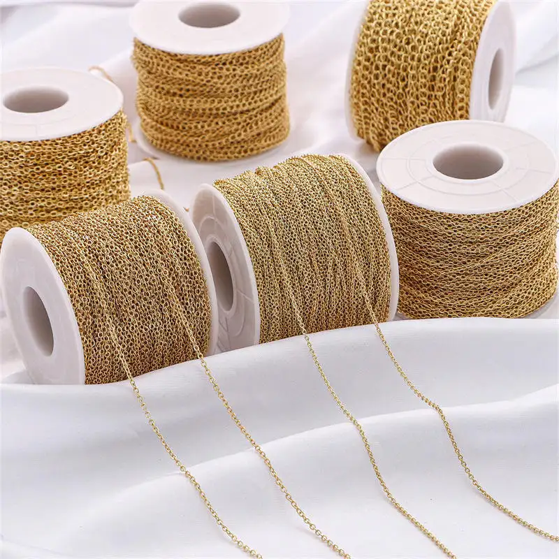 diy cord chains Stainless Steel Spool Roll by meter necklace accessories 14k 18k Gold silver body chain jewelry making supplies