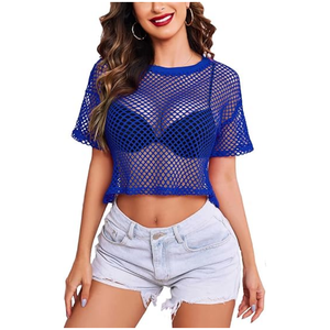 T-shirts en résille pour femmes Short Jersey Streetwear 100% Polyester Léger Respirant Short Sleeve Mesh <span class=keywords><strong>Top</strong></span> - Product Image 4