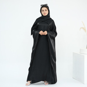 2025 vestido Abaya abierto elegante para <span class=keywords><strong>mujer</strong></span>, <span class=keywords><strong>traje</strong></span> árabe islámico de manga larga informal, estilo modesto musulmán <span class=keywords><strong>tradicional</strong></span> con bufanda - Product Image 1
