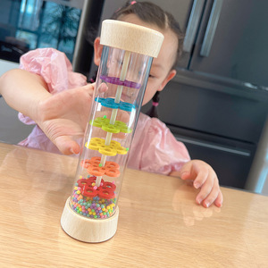 Simulateur sonore Montessori arc-en-ciel perle de pluie sonnerie tambour sablier hochet Instrument de musique en <span class=keywords><strong>bois</strong></span> jouets pour bébé - Product Image 5