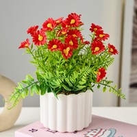 Tanaman Daisy Buatan dalam Pot, Rangkaian Bunga Chamomile Palsu, Pot Putih, Bunga Mini Palsu untuk Dekorasi Rumah dan Kantor