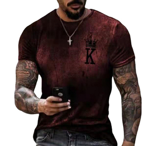 Camiseta de Verano para Hombre, Cuello Redondo, Manga Corta, Estampado de Corona K, Algodón - Product Image 3