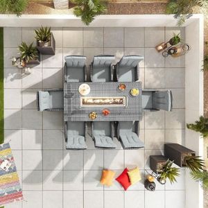 Gia đình lớn audu tibury tự nhiên 8 chỗ ngồi mây ngoài trời chỗ ngồi <span class=keywords><strong>wicker</strong></span> vườn ăn uống thiết lập với gas firepit bảng cho sân thượng - Product Image 2