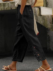 <span class=keywords><strong>Pantaloni</strong></span> Casual da Donna <span class=keywords><strong>a</strong></span> <span class=keywords><strong>Vita</strong></span> <span class=keywords><strong>Alta</strong></span> <span class=keywords><strong>con</strong></span> Coulisse, Orlo in Pizzo, Tasche e <span class=keywords><strong>Bottoni</strong></span>, Leggeri e Comodi - Product Image 6