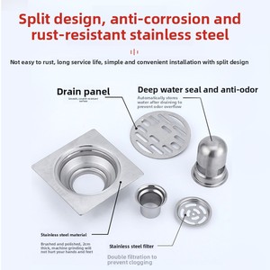 Siphon de sol carré moderne en acier inoxydable 304 gris anthracite anti-odeur pour douche, toilettes, salle de bain et machine à laver - Product Image 2
