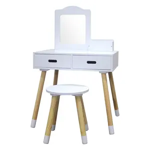 2023 Hot Sale New Style Girl Bedroom Kids Makeup Table Wooden White Toy Dressing Table With Chair