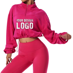 Sudadera con Capucha para Mujer, Cuello Alto, Cierre Completo, Estilo Francés, Venta al por Mayor de Fábrica, Logotipo Personalizado, Hombros Caídos, Sudadera Corta con Cierre - Product Image 1