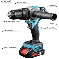 Perceuse à percussion électrique sans fil professionnelle sans balais 21V 1500W à vitesse variable Li-ion 2Ah 35N.M pour la construction, le bricolage et l'OEM