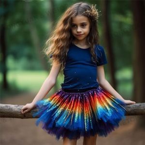 Mini <span class=keywords><strong>jupe</strong></span> à paillettes arc-en-ciel pour enfants au-dessus du genou pour filles en <span class=keywords><strong>bleu</strong></span> <span class=keywords><strong>marine</strong></span> - Product Image 4