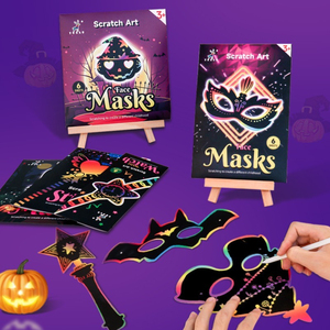 Masque à gratter créatif YUELU <span class=keywords><strong>pour</strong></span> enfants, thème <span class=keywords><strong>Halloween</strong></span>, découpe à l'emporte-pièce, jouets de graffiti DIY, ensemble de peinture à gratter <span class=keywords><strong>pour</strong></span> cadeau de fête - Product Image 5