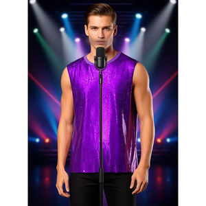 Gilet tricoté pour homme style années <span class=keywords><strong>80</strong></span>, orné de paillettes et de perles, en maille brillante et scintillante, sans manches, en polyester, pour soirées, disco, style urbain métallisé - Product Image 6