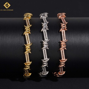 สร้อยข้อมือเงินแท้ 925 ประดับเพชรโมอิสซาไนต์ VVS รูปทรงหนามแหลม ชุบทอง 18K สไตล์ฮิปฮอป พังก์ สำหรับผู้ชายและผู้หญิง - Product Image 1