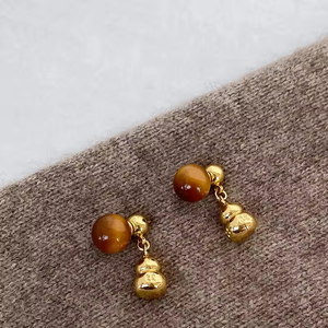 Pendientes de Aro con Cuentas de Dos Tonos, Chapados en Oro de 18K, con Colgante de Bolas de Acero Inoxidable para Mujer - Product Image 2