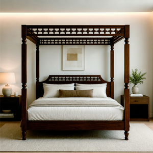 Cama de madera de caoba con dosel - Product Image 1