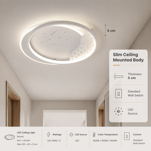 Plafonnier LED rond moderne en acrylique et fer, ultra-plat, décoratif, à montage en surface, tricolore, pour chambre à coucher et salon - Product Image 4