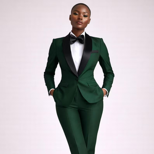 Traje de Esmoquin Verde Esmeralda de Lujo para Mujer con Solapa de Satén, Elegante Traje Formal para Bodas, Fiestas y Eventos Nocturnos - Product Image 1