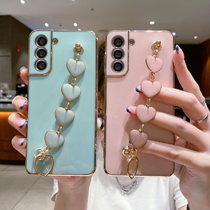 Funda de lujo chapada en oro para Samsung <span class=keywords><strong>Galaxy</strong></span> S22, S20, S21, Note 20, A52, A51, A71, correa de corazón, funda de soporte para teléfono - Product Image 1