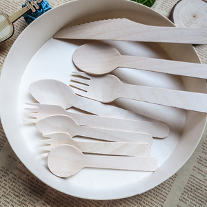 Cuillères jetables, cuillères en bois à long manche, couteaux en bois, fourchettes et cuillères, cuillères à dessert, à gâteau et à glace, biodégradables - Product Image 5