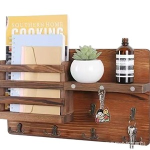 Wooden Wall Key Rack With <b>Hooks</b> And Storage <b>Shelf</b> For Entryway Living Room Organization - Product Image 3