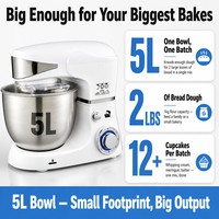 Batteur sur socle électrique professionnel Shinechef 1000W, bol de 5L, design à levage de bol, 6 vitesses, mouvement planétaire, pour pâtisserie domestique, en acier inoxydable