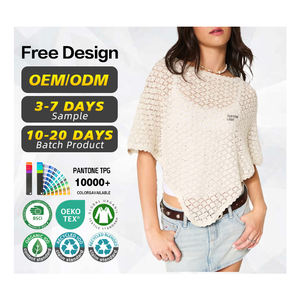 Suéter con Certificación GRS, Fabricante de Suéteres, Diseño Personalizado con Logotipo, Suéter Informal de Algodón y Poliéster para Mujer, Blanco, con Lentejuelas y Abertura en el Pecho - Product Image 1