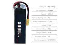 Batterie de drone LiNiMnCoO2 à semi-conducteurs haute puissance 4000mAh 6S 70C 22.8V avec connecteur XT60/XT90, 1.2kg FC-S21136K FPV, 800 cycles