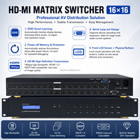 Commutateur matriciel ODT 16x16 avec gestion EDID, montage en rack 2U, RS232, RJ45, télécommande IR, affichage AV commercial, métal
