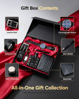 Ensemble cadeau d'accessoires pour homme personnalisé en gros, faible MOQ, coffret élégant montre, ceinture, portefeuille, eau de Cologne pour anniversaire