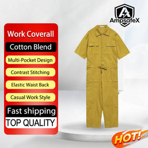 Mono de Seguridad Ignífugo Transpirable de Manga Corta con Múltiples Bolsillos, Overol de Trabajo con Cintura Ajustable con Cordón para Taller Industrial - Product Image 1