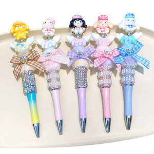 Stylo à bille en métal neutre mignon pour filles, avec nœud, diamant, dessin animé, peluche, spinner, 0,5 mm, écriture lisse noire - Product Image 4