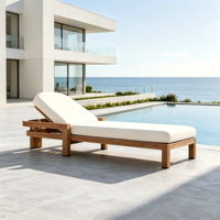Chaise longue de luxe en teck avec accoudoirs, coussin épais imperméable, pour piscine extérieure, livraison directe d'usine