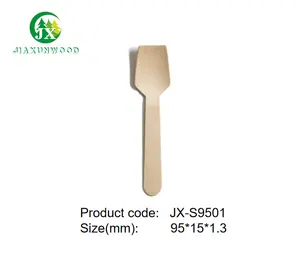 Venta al por mayor de fábrica, cucharas de madera desechables ecológicas micro 95mm envueltas individualmente para helado de yogur