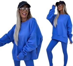 Nouvel ensemble de mode décontracté deux pièces pour femme JAC22 B251 : pantalon long slim et sweat-shirt court - Product Image 1