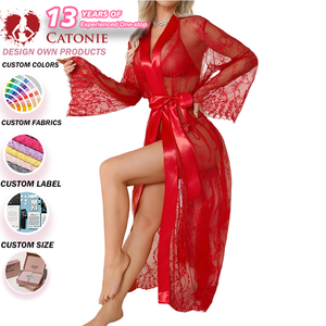 Vendita Calda: Vestaglia Lunga Estiva da Donna Viola in Pizzo Trasparente con Ricamo 3D, Traspirante, Morbida, con Motivo Floreale Frontale e Scritta, 1 Pezzo - Product Image 1