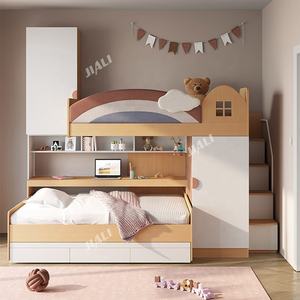 Fabbricazione personalizza Rainbow T-Shape Mdf mobili per camera da letto per bambini <span class=keywords><strong>King</strong></span> Children letto a castello singolo 140*70 con armadio per scale - Product Image 2