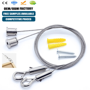 Kit de suspension robuste en câble d'acier réglable avec crochets pour panneaux LED et signalétique suspendue - Product Image 1