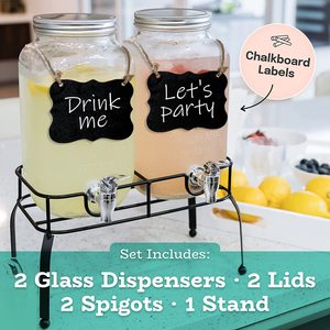 Estilo EST4358 Verre 2-pièce Ensemble Mason Jar Boire Distributeur se trouve sur support en métal avec tableau étiquette et craie avec couvercle et <span class=keywords><strong>spig</strong></span> - Product Image 2