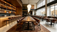 Chaises et tables de restaurant modernes et minimalistes en bois ciré blanc, résistantes à l'usure et aux rayures, pour cafés