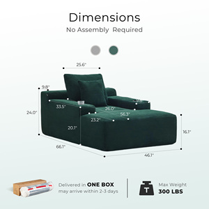 Sofá Chaise Longue Individual Envasado al Vacío, Sofá de Ocio de Pana con Portavasos Integrado, Esponja de Alta Densidad para Sala de Estar - Product Image 2