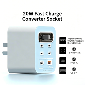 Convertisseur de charge rapide YuHe Group 20W, 2 prises AC, 1 USB-C, 1 USB-A, câble rétractable intégré, design minimaliste - Product Image 3