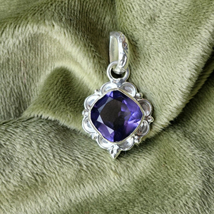 Handmade 925 Sterling Silver Amethyst Pendant <b>Cushion</b> <b>Purple</b> Gemstone Jewelry - Product Image 1