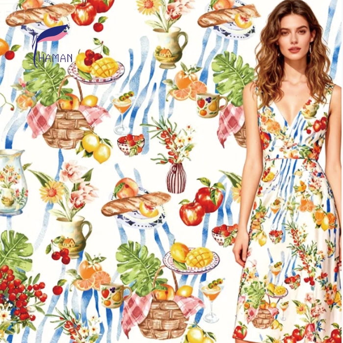 Customized Woven Digital Printed Florals 85% Rayon 15% Nylon Eco-Friendly Breathable Tulle Fabric for Girls Women's Dresses